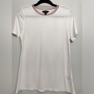 Banana Republic Factory Women's White and Pink Lurex Crewneck Top